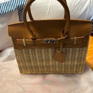 Lisi lerch Margo wicker Elegant Brown and Tan Woven Satchel